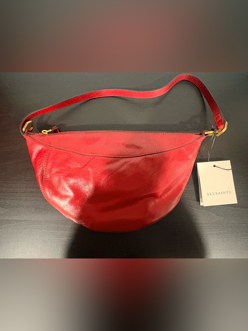 ALLSAINTS luna micro Leather Shoulder Bag | pyrrol red